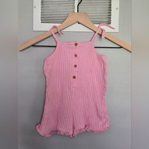 Zara Pink Ribbed Girls Romper with Ruffled Hem